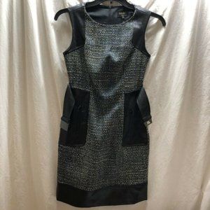 Laundry by Shelli Segal Sz 2 Black Sheath Cocktail Party Dress Faux Leather EUC